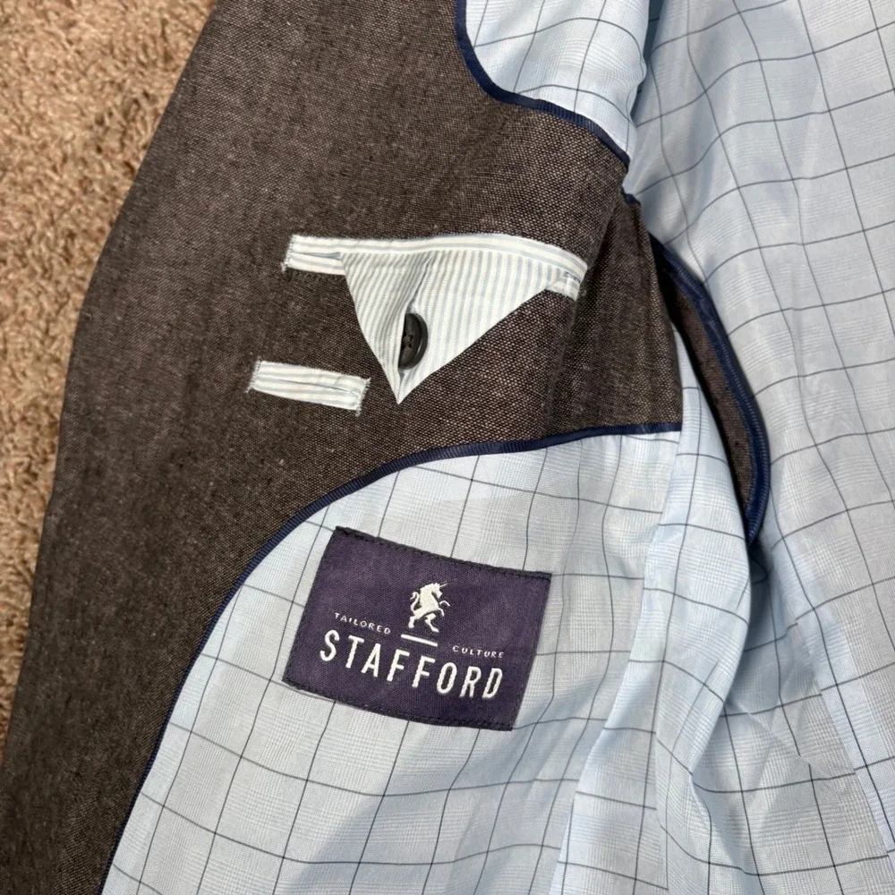 Stafford Mens 42 Short Gray Sport Coat Linen Blend Classic Two Button Blazer‎